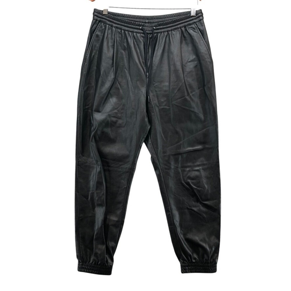 Zara Jogger Pants Womens Large Black Faux Leather Drawstring Elastic Cuffs‎ High
